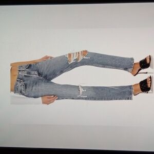 Agolde Lana Straight In Backdrop Color Distressed Mid Rise Button Fly Womens 25